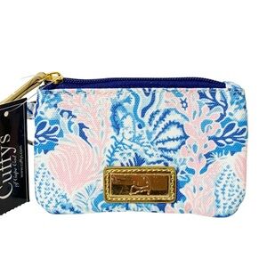 Cuffys Pink Blue Floral Zip Coin Pouch Wristlet NEW